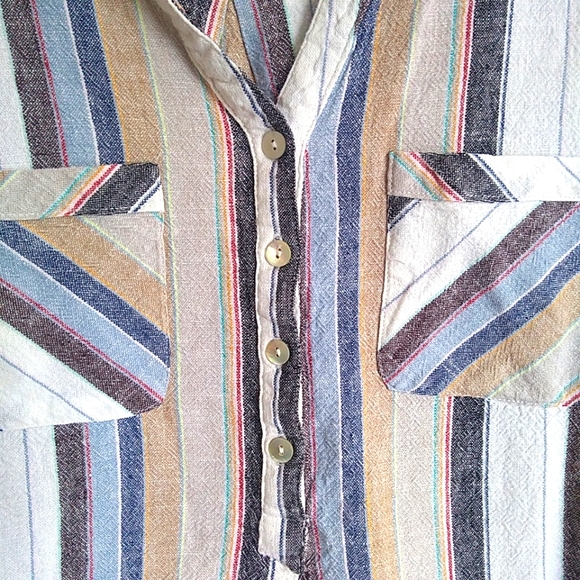 Ness Linen Multicolored Striped Shirt with Buttons and 3/4 Sleeves - Picture 5 of 11